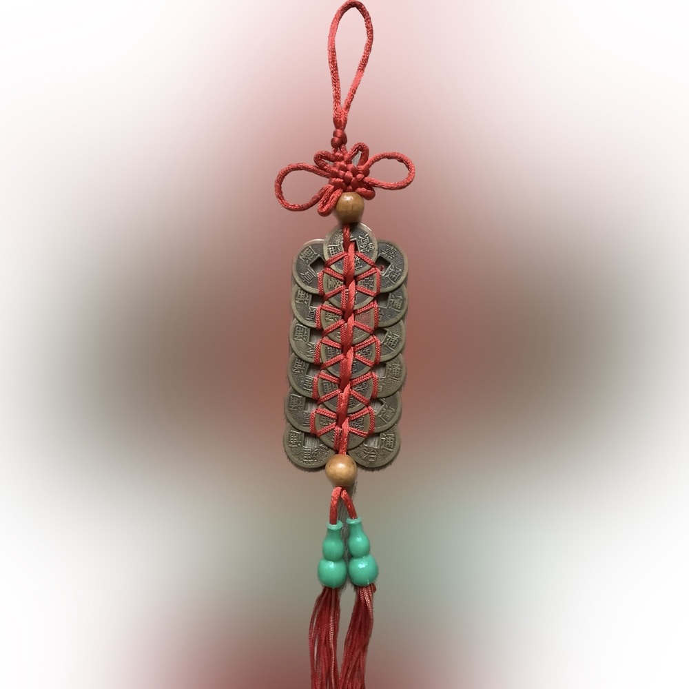 New Vintage FENG SHUI hanging threaded 18 coins